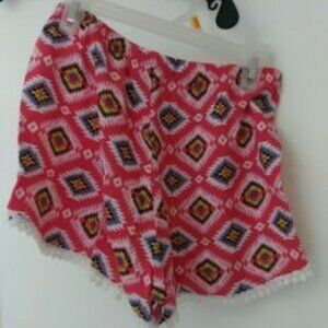 Derek Heart Girl Orange Multicolor Rhombus Shorts with Pompom Trim M 10/12 330